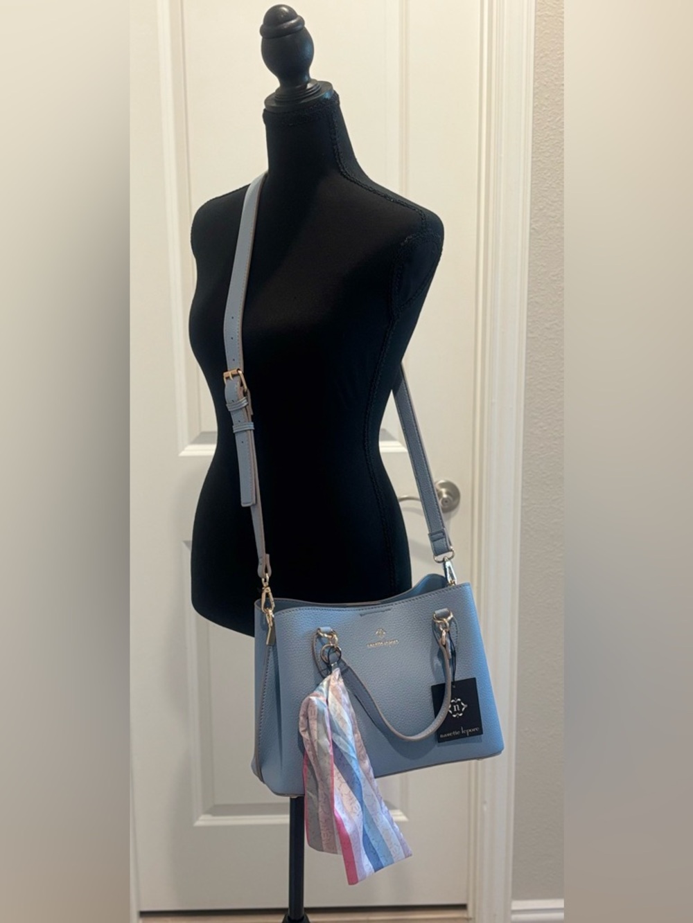 Nanette Lepore Light Blue Pebbled Faux  Leather Bellamy Satchel